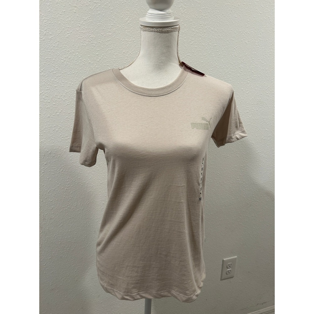 Puma Womens Monochromatic Tee Desert Dust Beige Logo Short-Sleeve T-Shirt XS NEW